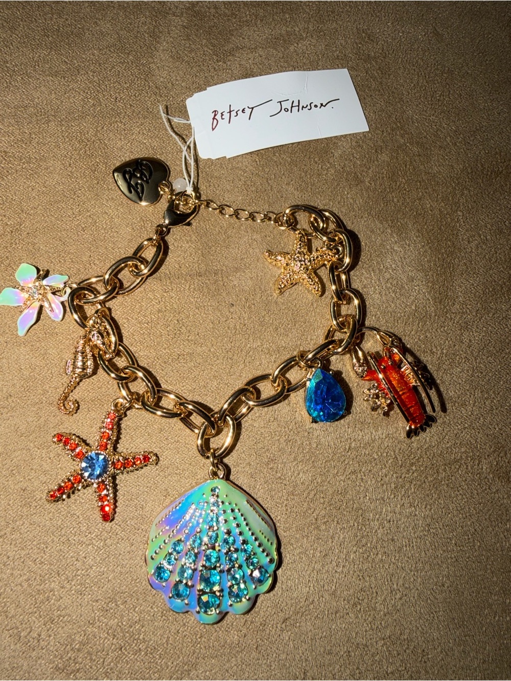 Betsey Johnson Gold-Tone Ocean Charm Bracelet with Iridescent Flower & Starfish